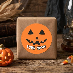 Persoonlijke Oranje Pompoen Halloween Uw Naam Ronde Sticker
