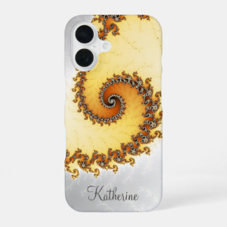 Persoonlijke Oranje Spiraal Fractal iPhone 16 Hoesje