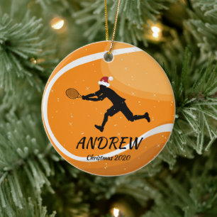 Persoonlijke Oranje Tennis Ball Player Santa-mas Keramisch Ornament