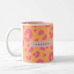 Persoonlijke Oranje Vet Roze Luipaardprint Tweekleurige Koffiemok