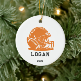 Persoonlijke oranje voetbalhelm kerstboomornament keramisch ornament