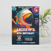 Persoonlijke Outer Space Rocket Ship Verjaardag Kaart (Staand voorkant)