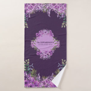Persoonlijke paarse en aubergine bloemenset handdo bad handdoek