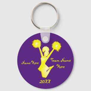 Persoonlijke paarse en gouden cheerleader-sleutelh sleutelhanger