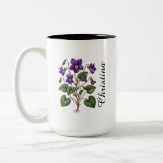 Persoonlijke paarse geboortemaandbloem voor februa tweekleurige koffiemok