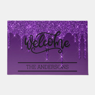 Persoonlijke Paarse Glitter Welkom Mat