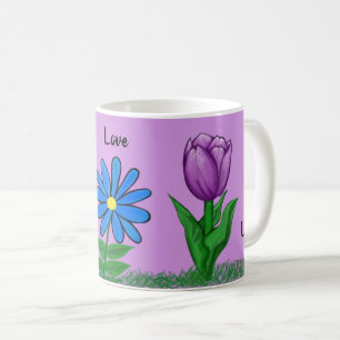 Persoonlijke paarse mokken met bloemenliefde