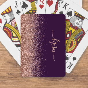 Persoonlijke Paarse Roze Gouden Glitter Handtekeni Pokerkaarten