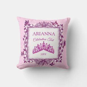 Persoonlijke paarse tiara & vlinders aandenken kussen