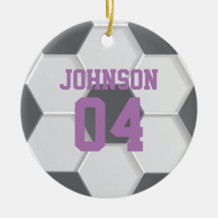 Persoonlijke Paarse Voetbal Kerstbal Keramisch Ornament