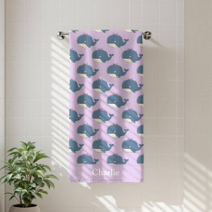 Persoonlijke Paarse Walvis Kids Badhanddoek