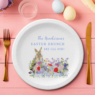 Persoonlijke Paaseierenjacht Brunch Konijn Bloemsc Papieren Bordje
