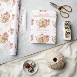 Persoonlijke Paashaas Theepot Bloemig Cadeaupapier