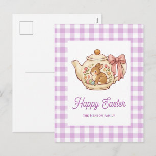 Persoonlijke Paashaas Theepot Gingham Familie Feestdagenkaart