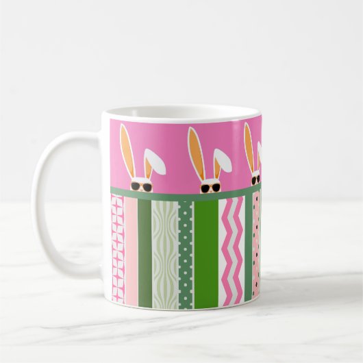 Persoonlijke paasroze en groene witte konijnen koffiemok (Links)