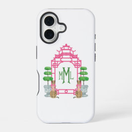 Persoonlijke Pagode Monogram iPhone 16 stevige hoe Hoesje