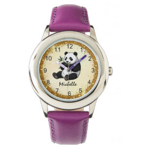 Persoonlijke Panda Beer Met Groene Bamboe Goud Horloge