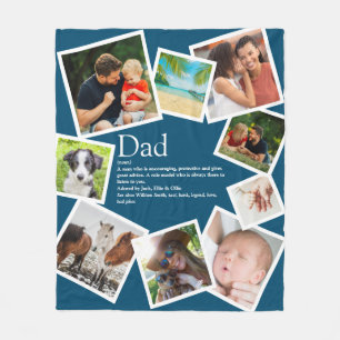 Persoonlijke papa definitie 9 foto collage blauw fleece deken