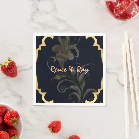 Persoonlijke papieren servetten in zwart en goud (Insitu)