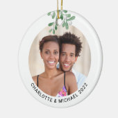 Persoonlijke paren Foto Mistletoe Keramisch Ornament (Links)