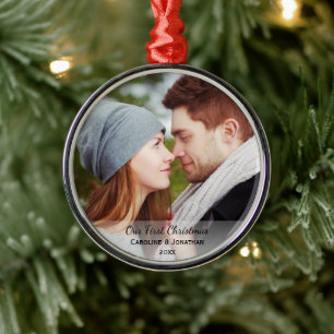 Persoonlijke Pas getrouwd Foto Onze eerste Kerstmi Metalen Ornament