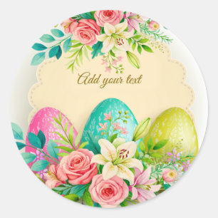 Persoonlijke Pasen Eieren & Lente Rozen Ronde Sticker