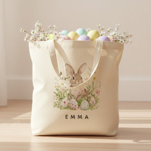 Persoonlijke Pasen Konijn Boodschappentas met Naam Tote Bag