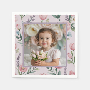Persoonlijke Pastel Bloem Foto Verjaardagsmeisje Servet