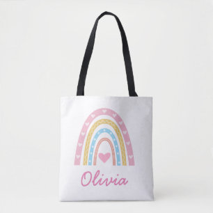Persoonlijke Pastel boho regenboog meisjesnaam Draagtas