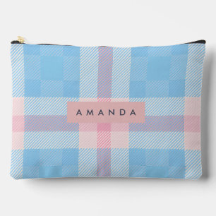Persoonlijke pastel lichtblauwe en roze geruite st etui