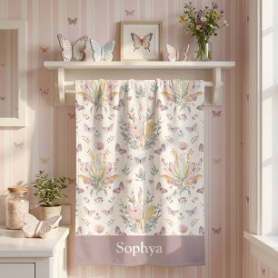 Persoonlijke Pastel Paarse Vlinder Kinderen Badhanddoek
