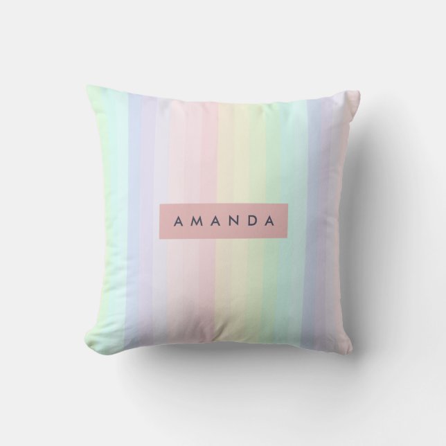 Persoonlijke Pastel Regenboog Streep Kussen (Voorkant)