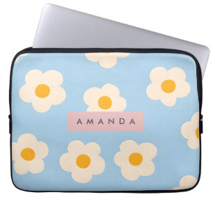 Persoonlijke Pastel Retro Blauwe Madeliefjesbloem Laptop Sleeve