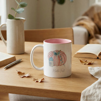 Persoonlijke Pastel Roze Blauwe Pompoen Herfst Tweekleurige Koffiemok
