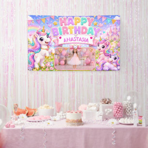 Persoonlijke Pastelkleurige Eenhoorn Foto Verjaard Spandoek