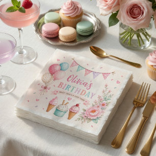 Persoonlijke Pastelkleurige IJsverjaardagsfeestje Servet