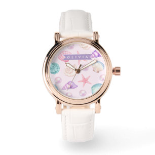 Persoonlijke Pastelkleurige Zeeschelp Kust Aangepa Horloge