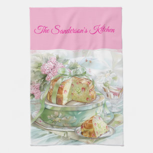 Persoonlijke pastelroze en groene kerstkeuken theedoek