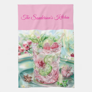 Persoonlijke pastelroze en groene kerstkeuken theedoek