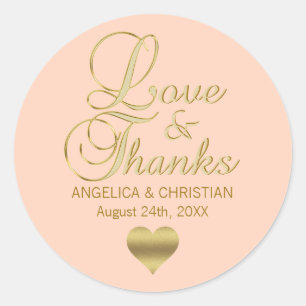 Persoonlijke PEACH Gold LOVE en BEDANKT Weddenscha Ronde Sticker