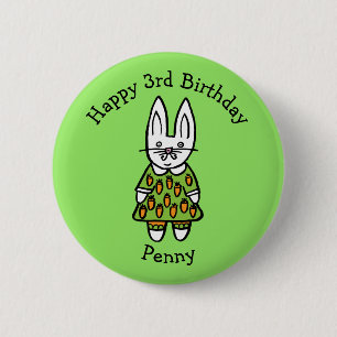 Persoonlijke Penny het Konijn Gelukkige Verjaardag Ronde Button 5,7 Cm