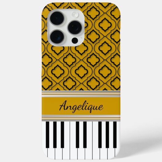 Persoonlijke Piano Keys Black Quatrefoil op Gold Case-Mate iPhone Case (Achterkant)