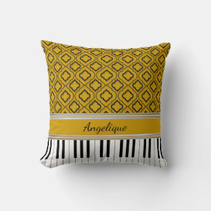 Persoonlijke Piano Keys Black Quatrefoil op Gold Kussen
