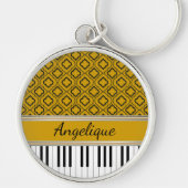 Persoonlijke Piano Keys Black Quatrefoil op Gold Sleutelhanger (Voorkant)