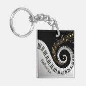 Persoonlijke pianosleutels en gouden Muzieknoten Sleutelhanger (Voorkant Links)