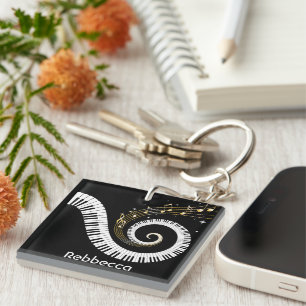 Persoonlijke pianosleutels en gouden Muzieknoten Sleutelhanger