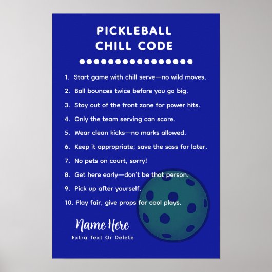 Persoonlijke Pickleball Regels CHILL CODE Poster (Voorkant)