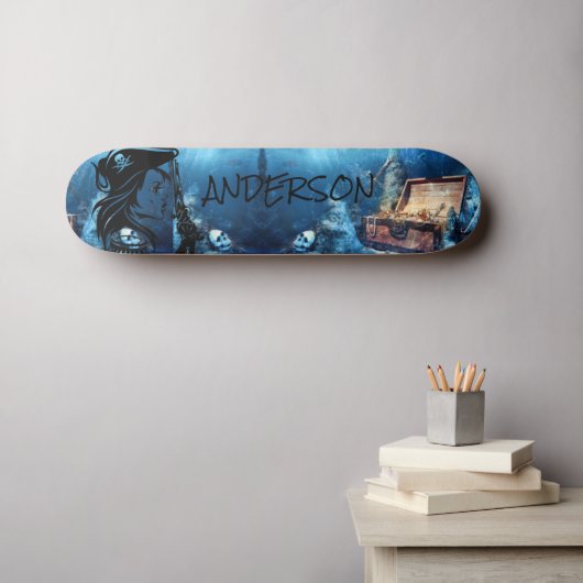 Persoonlijke piraatdame skateboard (Muurkunst (Horizontaal))