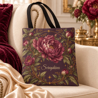 Persoonlijke Plum Peony Goud Botanische Boodschapp Draagtas