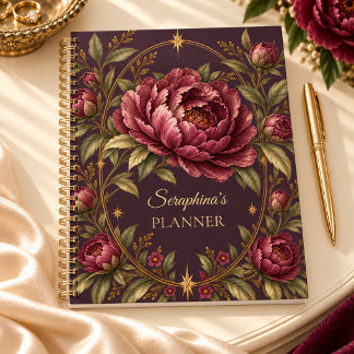 Persoonlijke Plum Peony Gouden Botanische Planner